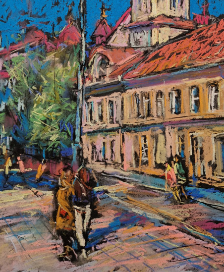 The main street in Vilnius original painting by Dmytro Hunts. Lithuanian Landscape Paintings