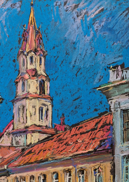 The main street in Vilnius original painting by Dmytro Hunts. Lithuanian Landscape Paintings