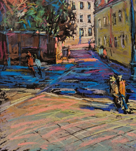 Spring Sun In the City of Vilnius original painting by Dmytro Hunts. Lithuanian Landscape Paintings