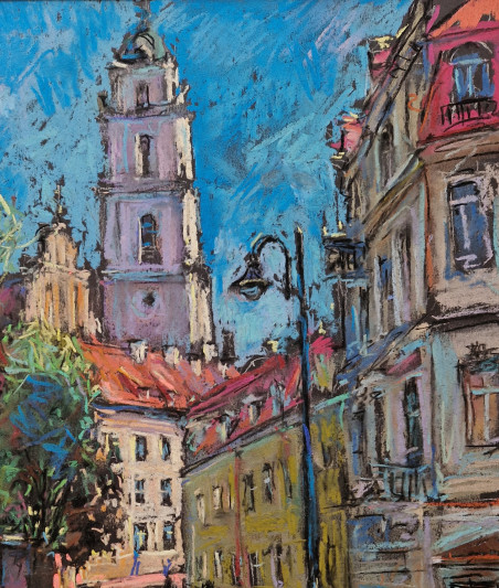 Spring Sun In the City of Vilnius original painting by Dmytro Hunts. Lithuanian Landscape Paintings