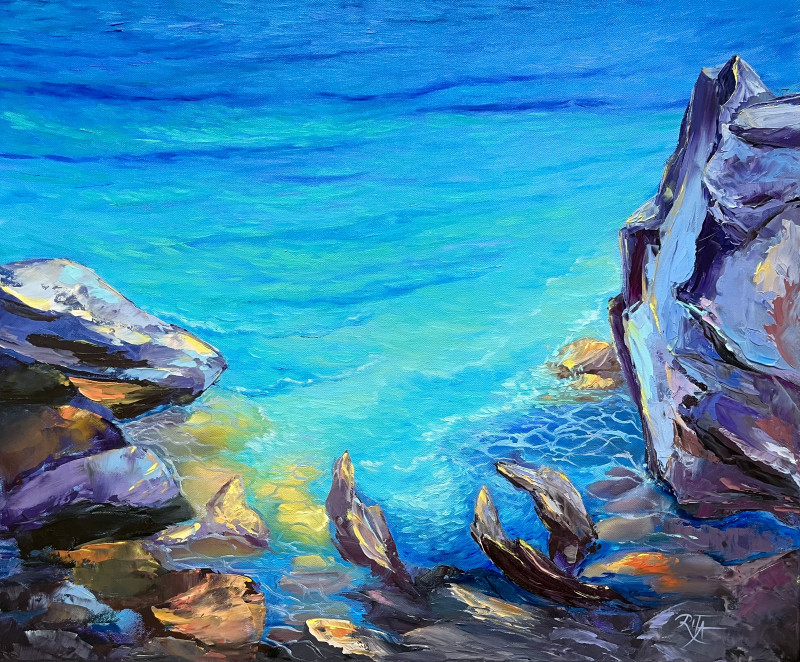 Sea. Secrets of the Rocks original painting by Rita Medvedevienė. Sea