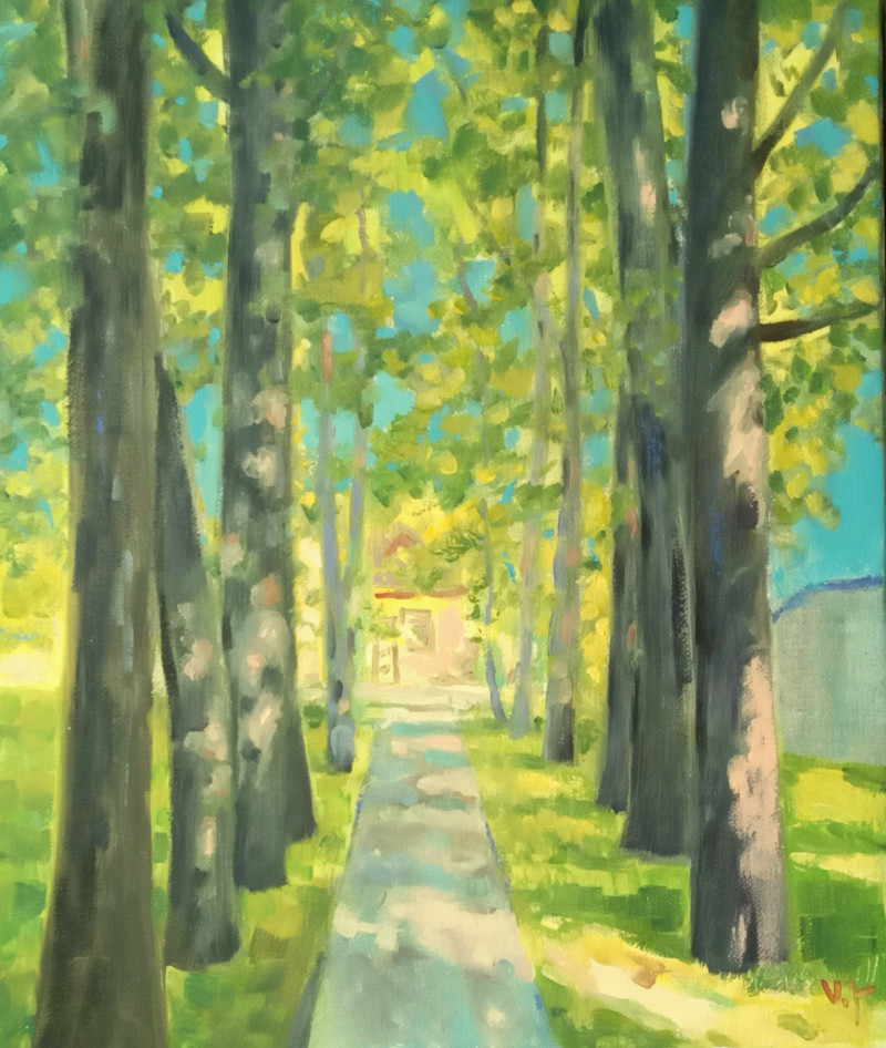 Sunny Alley original painting by Vidmantas Jažauskas. Lithuanian Landscape Paintings