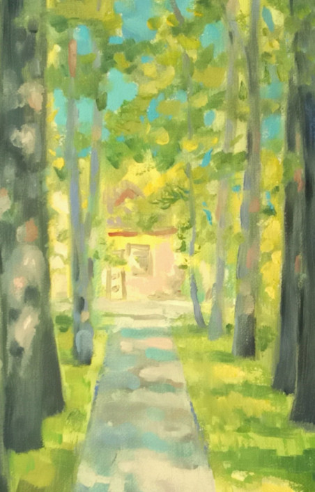 Sunny Alley original painting by Vidmantas Jažauskas. Lithuanian Landscape Paintings