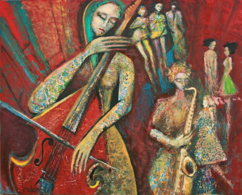 Red Cello original painting by Rolandas Butkevičius. Dance - Music