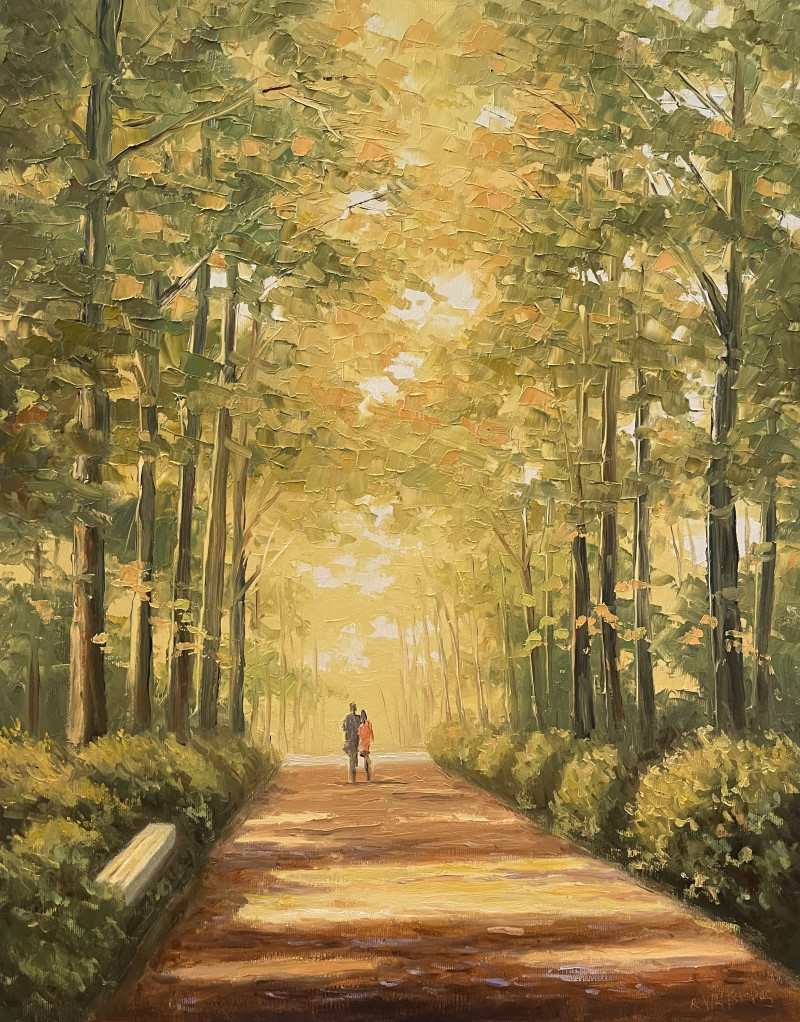 Sunny path original painting by Rimantas Virbickas. Paintings With People