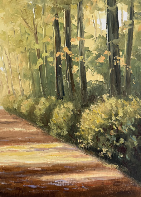 Sunny path original painting by Rimantas Virbickas. Paintings With People