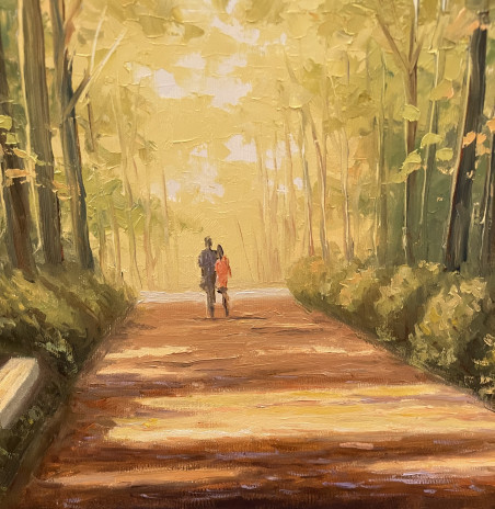 Sunny path original painting by Rimantas Virbickas. Paintings With People