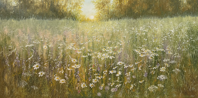 The Meadow Woke Up original painting by Danutė Virbickienė. Lithuanian Landscape Paintings