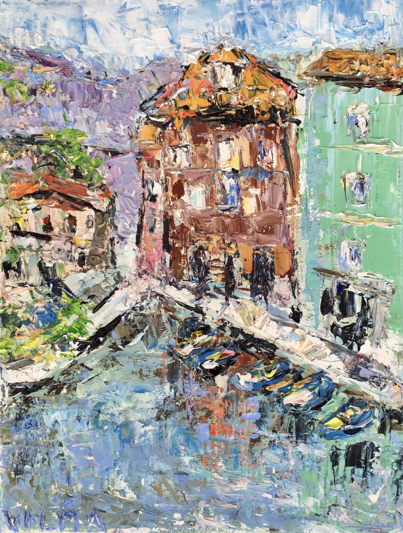 Malcesine. Italy original painting by Vilma Gataveckienė. Lithuanian Landscape Paintings