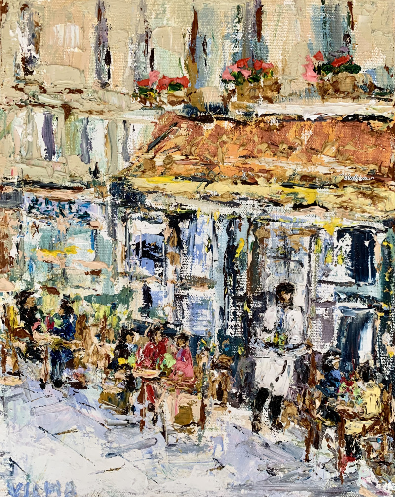 Cafe Montmartre in Paris original painting by Vilma Gataveckienė. Urbanistic - Cityscape