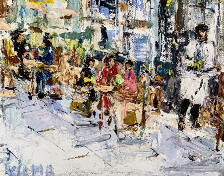 Cafe Montmartre in Paris original painting by Vilma Gataveckienė. Urbanistic - Cityscape