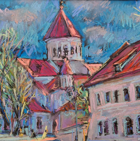 Church of the Most Pure Mother of God. Vilnius original painting by Dmytro Hunts. Lithuanian Landscape Paintings