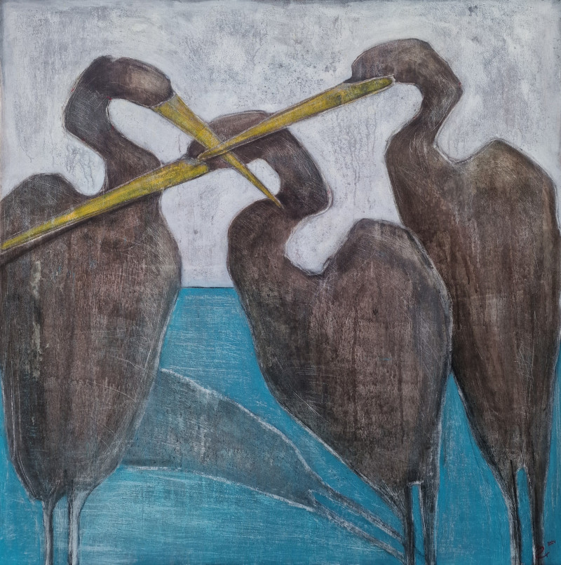 CRANES III original painting by Živilė Rudzikaitė Matuzonienė. Animalistic Paintings