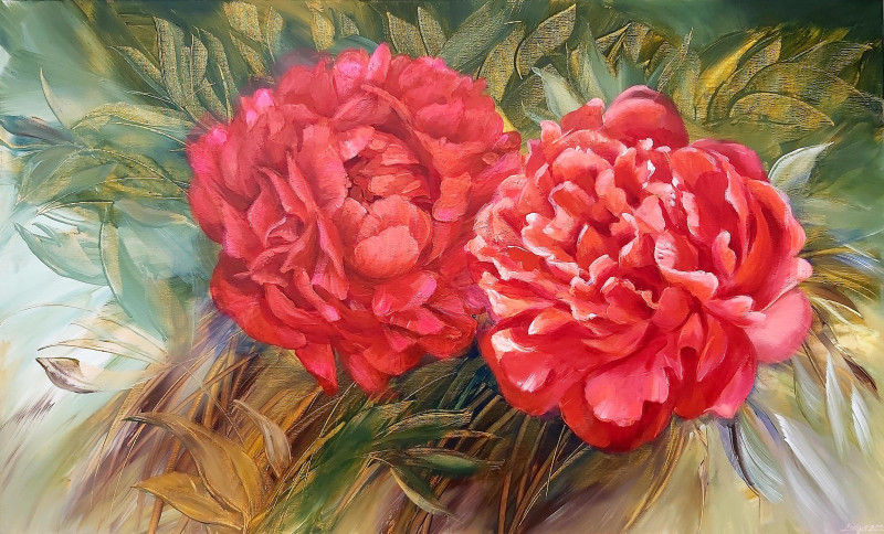 Couple of Red original painting by Lidija Skačkauskaitė Kuklienė. Flowers