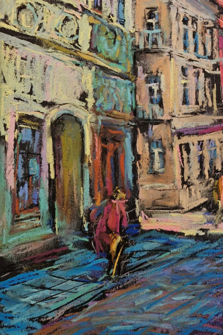 In the Streets of Vilnius City original painting by Dmytro Hunts. Lithuanian Landscape Paintings