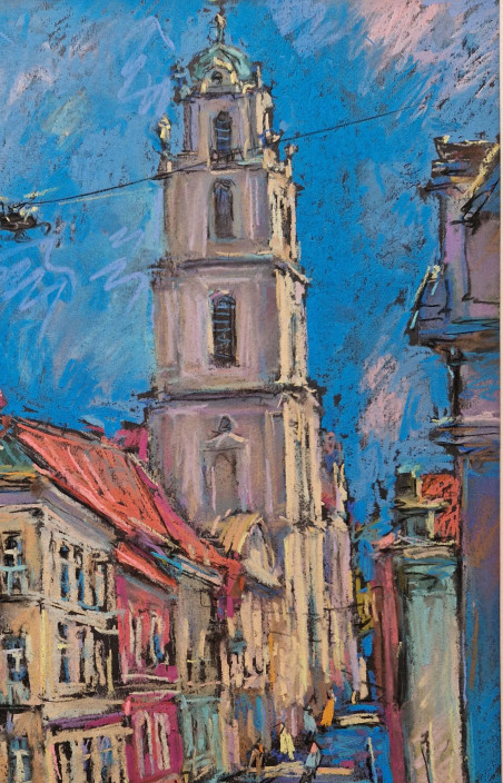 In the Streets of Vilnius City original painting by Dmytro Hunts. Lithuanian Landscape Paintings