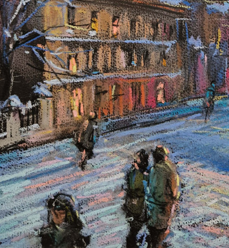 Winter Evening in Vilnius original painting by Dmytro Hunts. Lithuanian Landscape Paintings