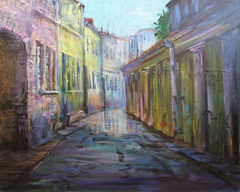 Kaunas Old Town original painting by Petras Beniulis. Urbanistic - Cityscape