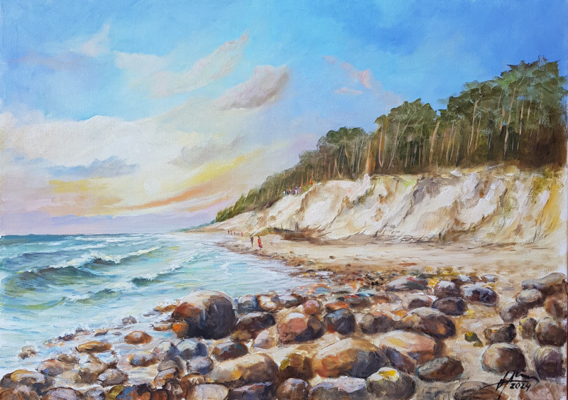 Seaside Near Karkle original painting by Voldemaras Valius. Lithuanian Landscape Paintings