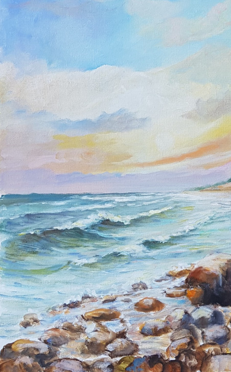 Seaside Near Karkle original painting by Voldemaras Valius. Lithuanian Landscape Paintings