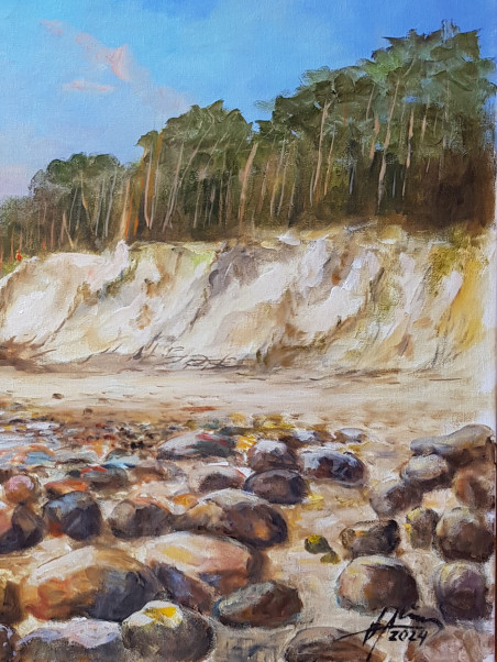 Seaside Near Karkle original painting by Voldemaras Valius. Lithuanian Landscape Paintings