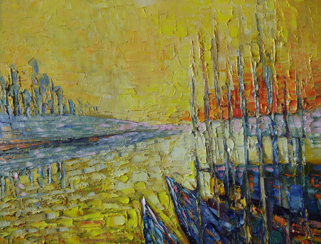 Sun In the Harbor original painting by Simonas Gutauskas. Sea