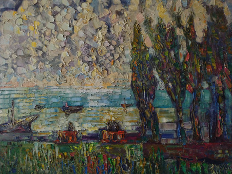 Quay original painting by Simonas Gutauskas. Lithuanian Landscape Paintings