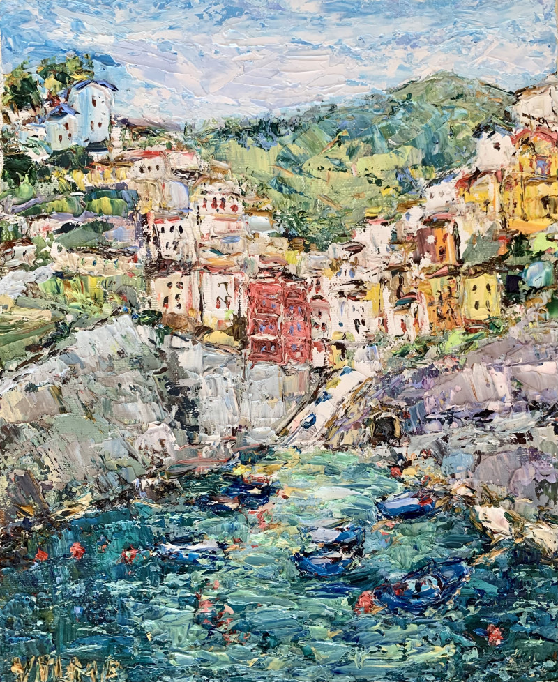 Riomaggiore, Italian Landscape original painting by Vilma Gataveckienė. Lithuanian Landscape Paintings