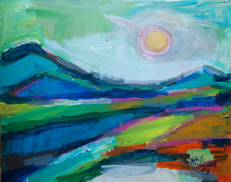 Colored Mountains original painting by Jolanta Kanapickaitė. Lithuanian Landscape Paintings