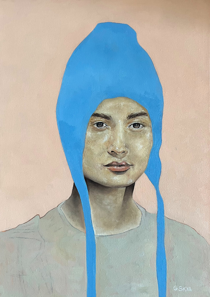 Woman with a Blue Bonnet original painting by Greta Skya. Paintings With People