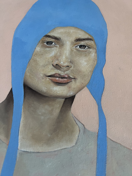 Woman with a Blue Bonnet original painting by Greta Skya. Paintings With People