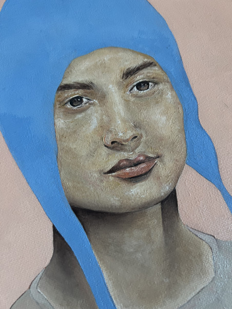 Woman with a Blue Bonnet original painting by Greta Skya. Paintings With People