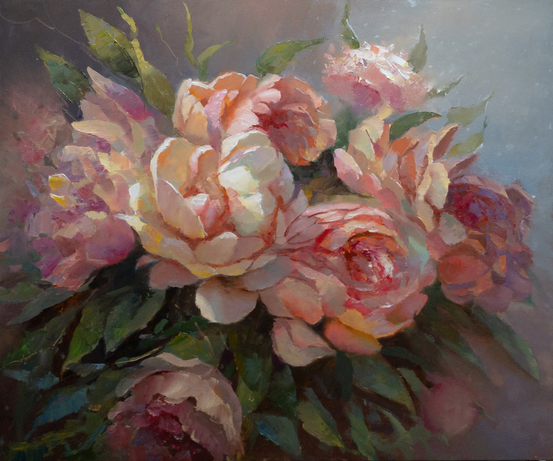 Peonies original painting by Alexander Jerochin. Flowers