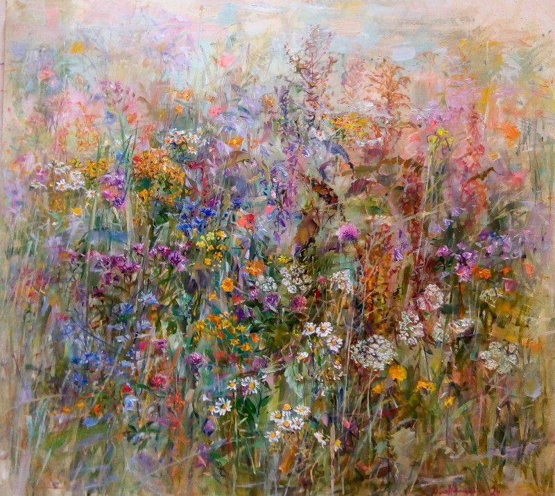 Meadow With St-John's-wort original painting by Jonas Šidlauskas. Talk Of Flowers