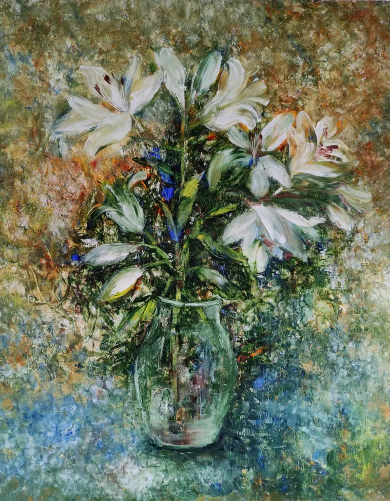 White Lilies original painting by Birutė Butkienė. Flowers