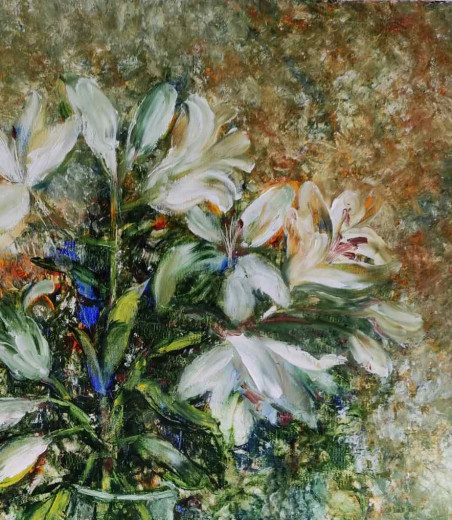 White Lilies original painting by Birutė Butkienė. Flowers