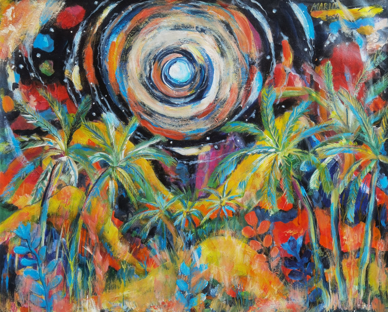 The Joy of the Colors of the Full Moon. Bali original painting by Marius Abramavičius Neboisia. Fantastic