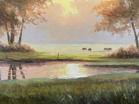 Early Summer Morning original painting by Rimantas Virbickas. Lithuanian Landscape Paintings