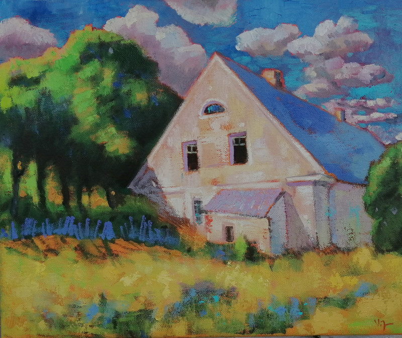 Kuosakiu Manor original painting by Vidmantas Jažauskas. Lithuanian Landscape Paintings