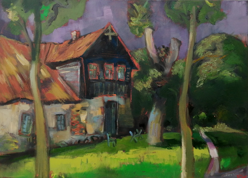 An Old House In Zeimelis original painting by Vidmantas Jažauskas. Lithuanian Landscape Paintings