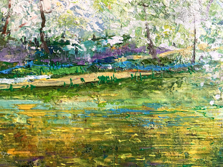 Blooming Gardens in Panemune original painting by Nijolė Grigonytė Lozovska. Lithuanian Landscape Paintings