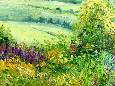 Veliuona Mound original painting by Nijolė Grigonytė Lozovska. Lithuanian Landscape Paintings