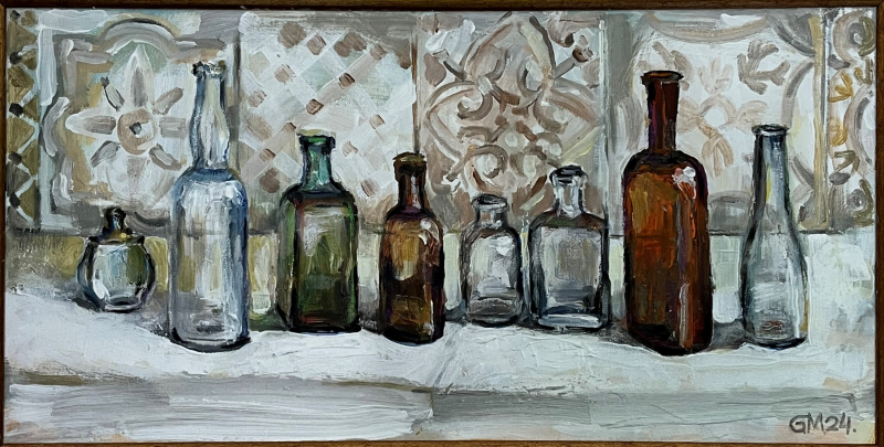 Old Bottles original painting by Giedrė Miniūtė. Still-Life