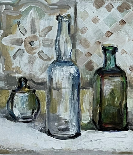 Old Bottles original painting by Giedrė Miniūtė. Still-Life