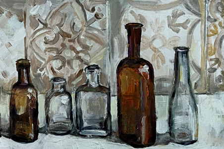 Old Bottles original painting by Giedrė Miniūtė. Still-Life