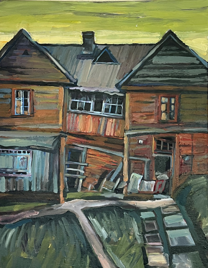 From the Cycle "The Dying Žvėrynas" original painting by Giedrė Miniūtė. Urbanistic - Cityscape