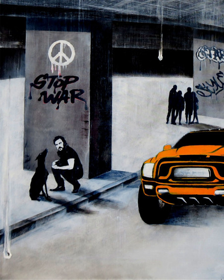 Stop War original painting by Sergejus Želobčastas. Contemporary Art