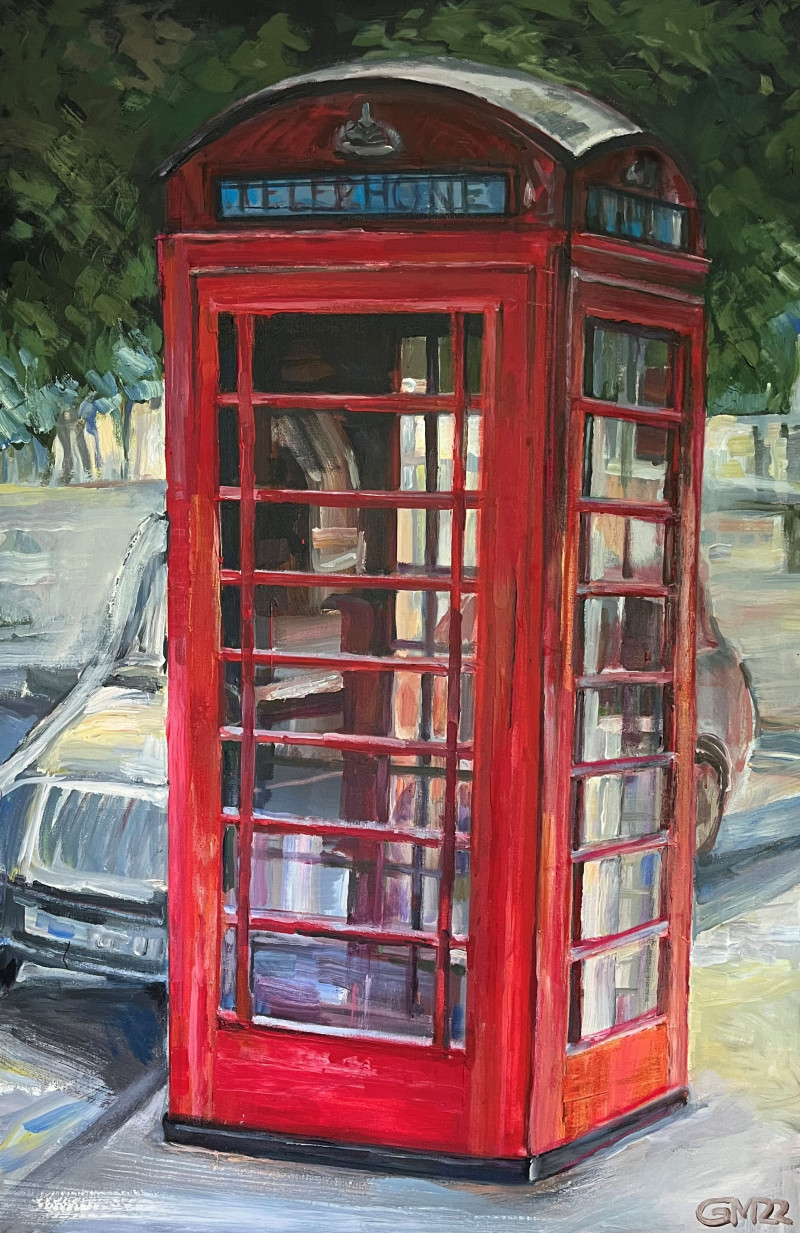 Telephone Booth original painting by Giedrė Miniūtė. Urbanistic - Cityscape