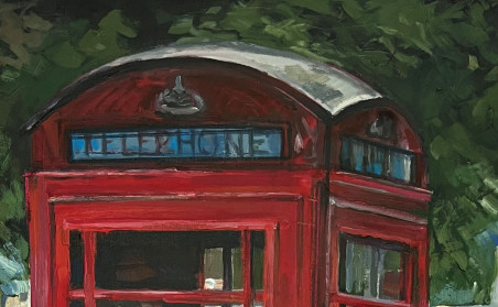 Telephone Booth original painting by Giedrė Miniūtė. Urbanistic - Cityscape