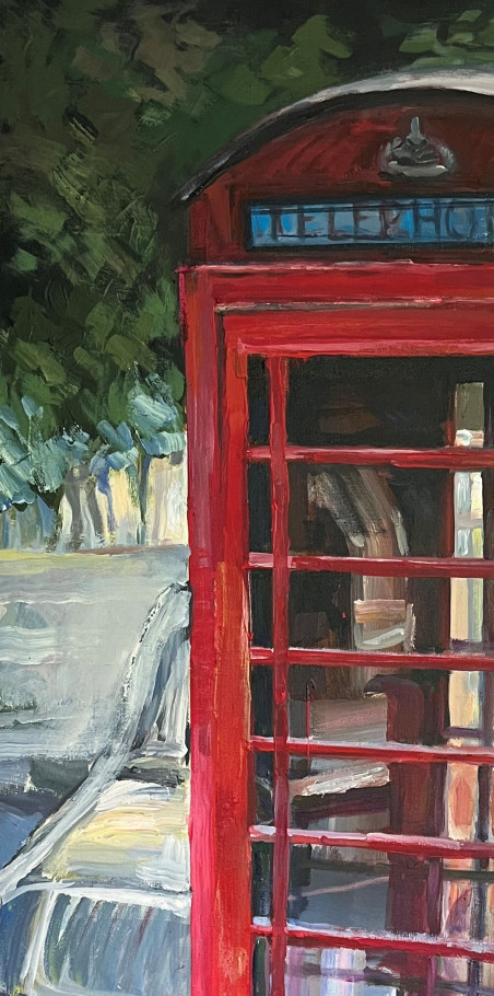 Telephone Booth original painting by Giedrė Miniūtė. Urbanistic - Cityscape